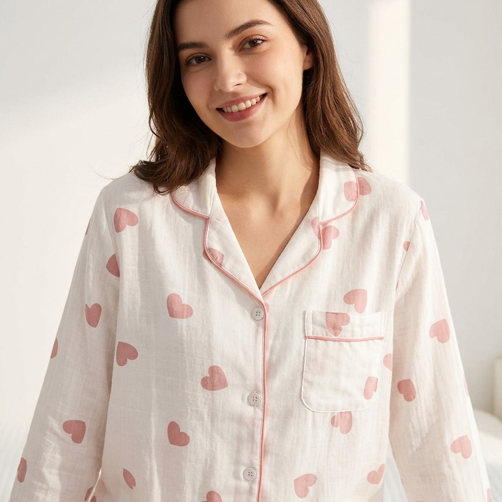 Pijama de Musselina com Corações
