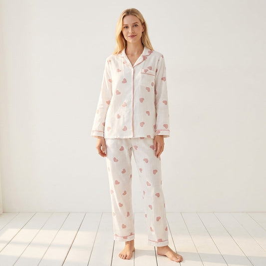 Pijama de Musselina com Corações